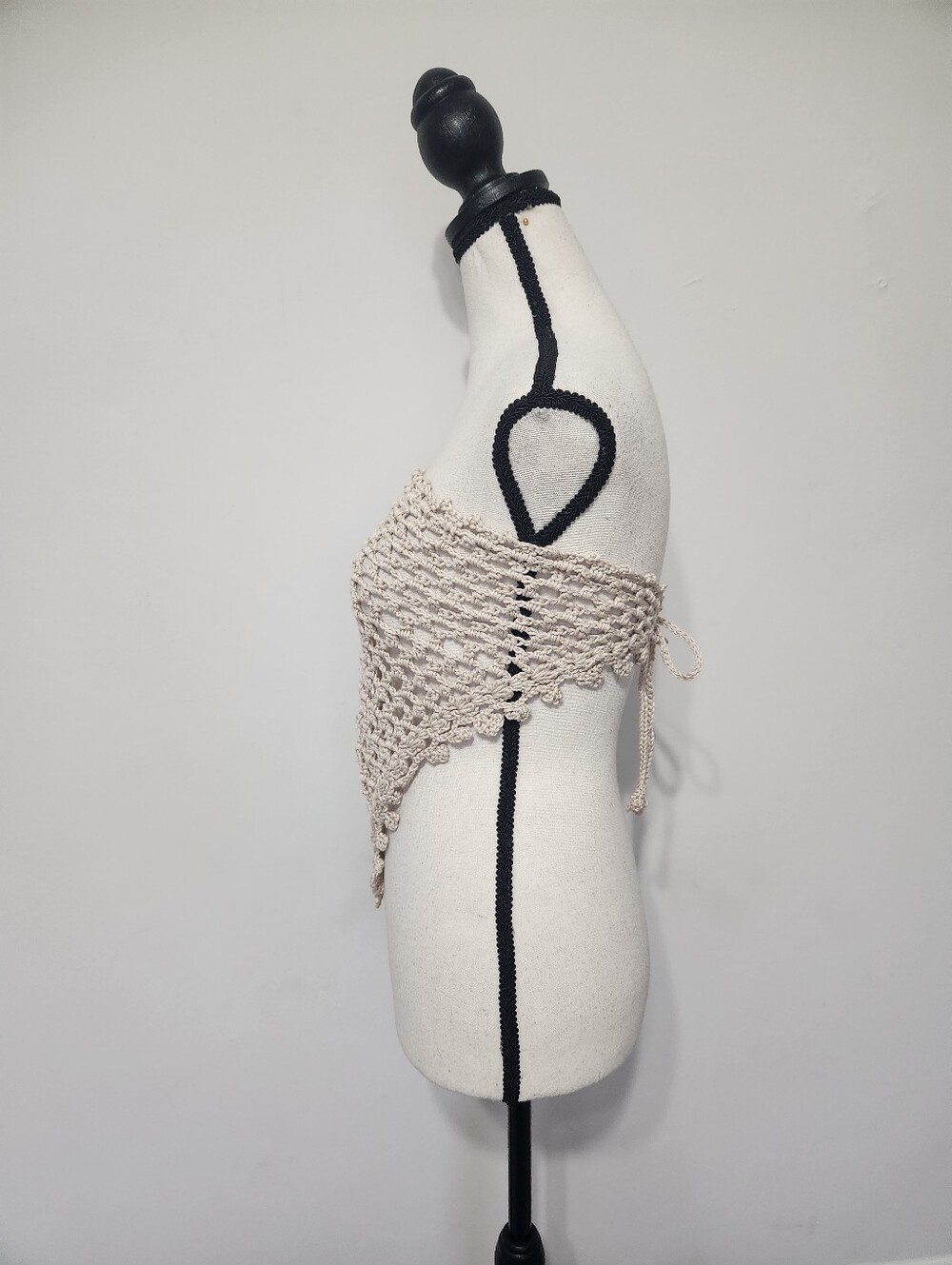 Handmade Crochet Bandana Hip Scarf Top Boho Festival Coasta Cowgirl Wrap Beige - Picture 6 of 11